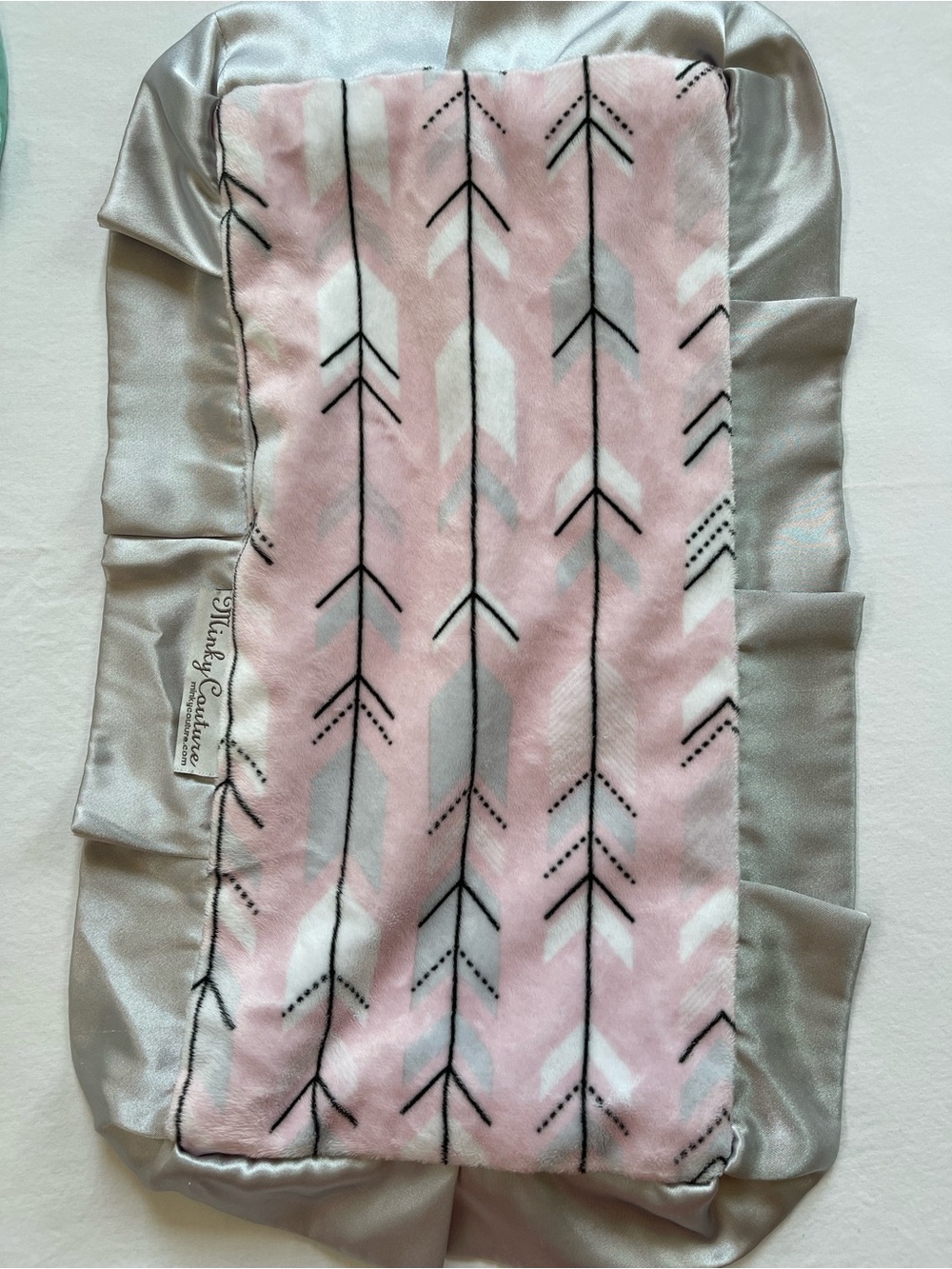 Minky Couture Pink Arrow Plush Sensory Lovey with Silver Satin Ruffle